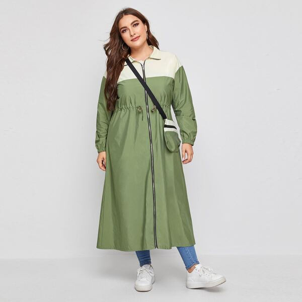 

Plus Drawstring Longline Windbreaker Jacket With Bag, Lime green