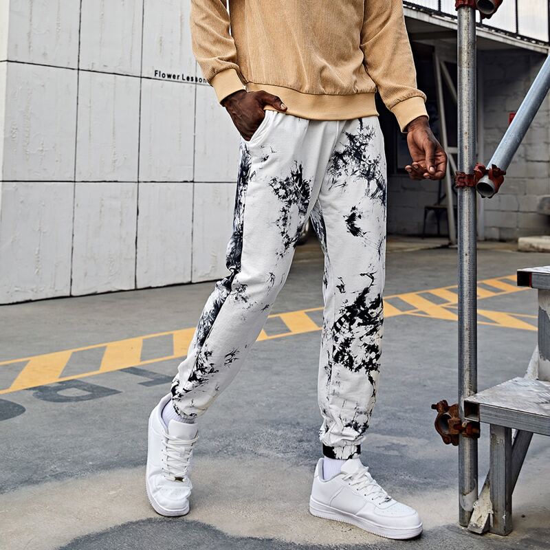 

Guys Drawstring Waist Tie Dye Joggers, Black and white