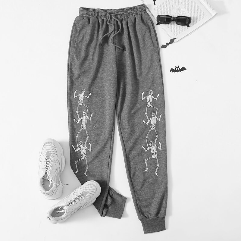 

Halloween Skeleton Print Sweatpants, Light grey