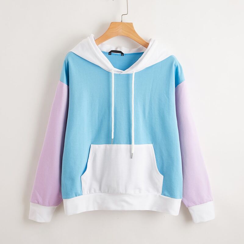 

Cut and Sew Kangaroo Pocket Drawstring Hoodie, Multicolor