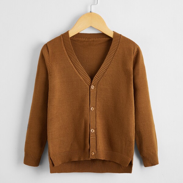 

Toddler Boys Solid Button Up High Low Cardigan, Brown
