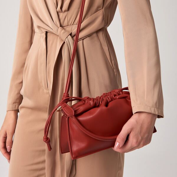 

Drawstring Satchel Bag, Red