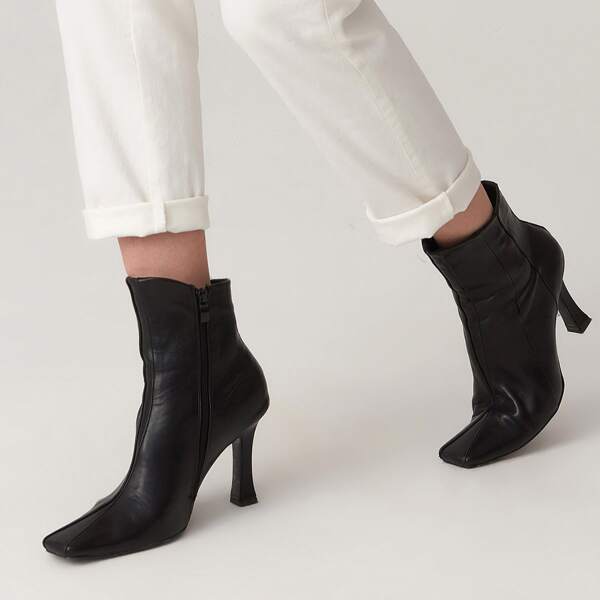 

Minimalist Zip Side Ankle Boots, Apricot