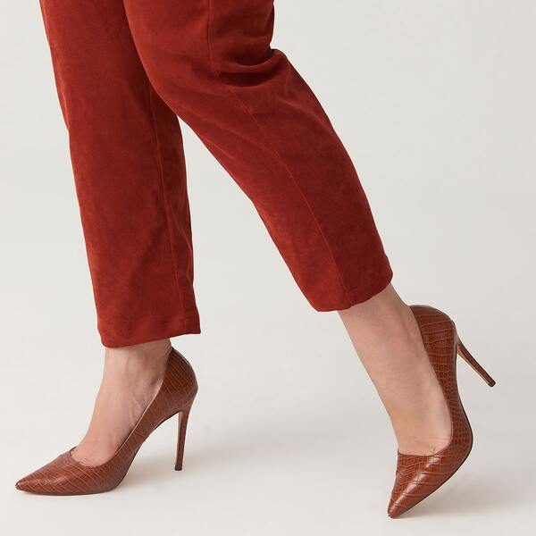 

Croc Embossed Court Stiletto Pumps, Brown