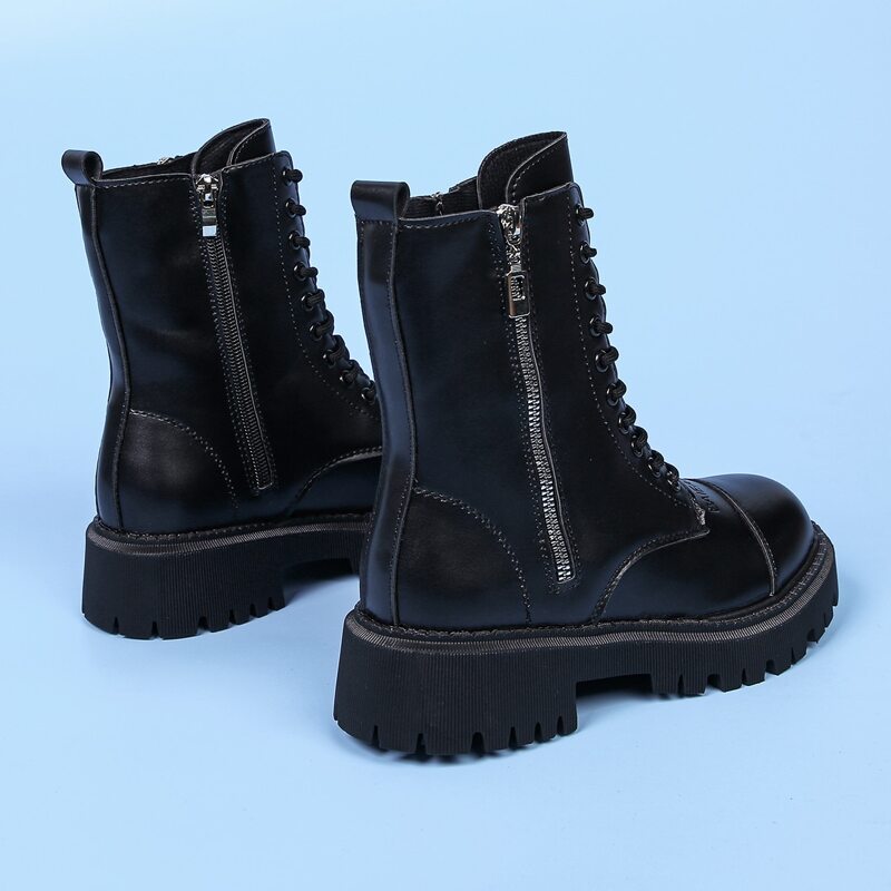

Lace-up Flatform Combat Boots, Black