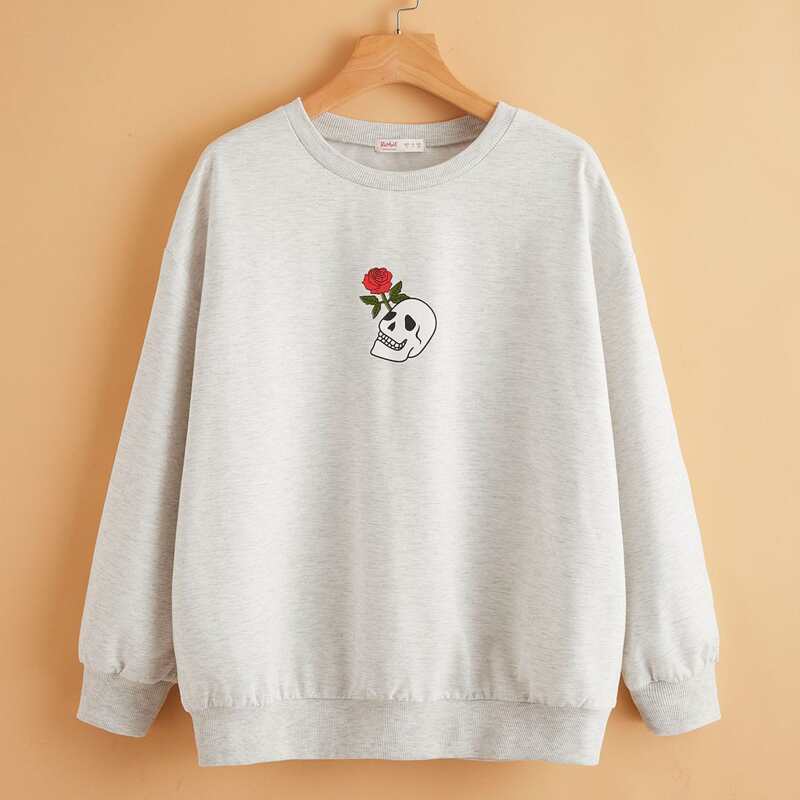 

Halloween Skeleton & Floral Oversized Sweatshirt, Light grey