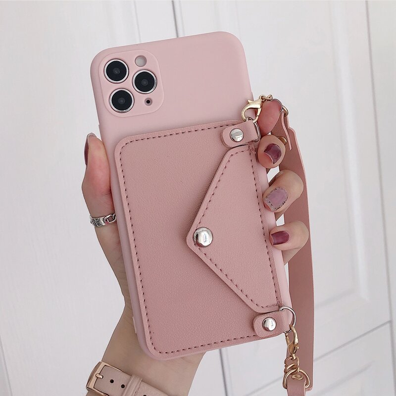 

Faux Leather Phone Case With Card Holder, Pink