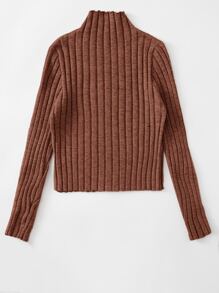 SHEIN Unity Mock Neck Lettuce Trim Rib-knit Jumper - Redwood - View 2