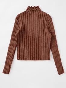 SHEIN Unity Mock Neck Lettuce Trim Rib-knit Jumper - Redwood - View 3