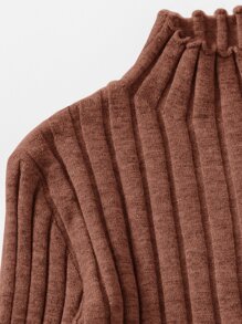 SHEIN Unity Mock Neck Lettuce Trim Rib-knit Jumper - Redwood - View 4