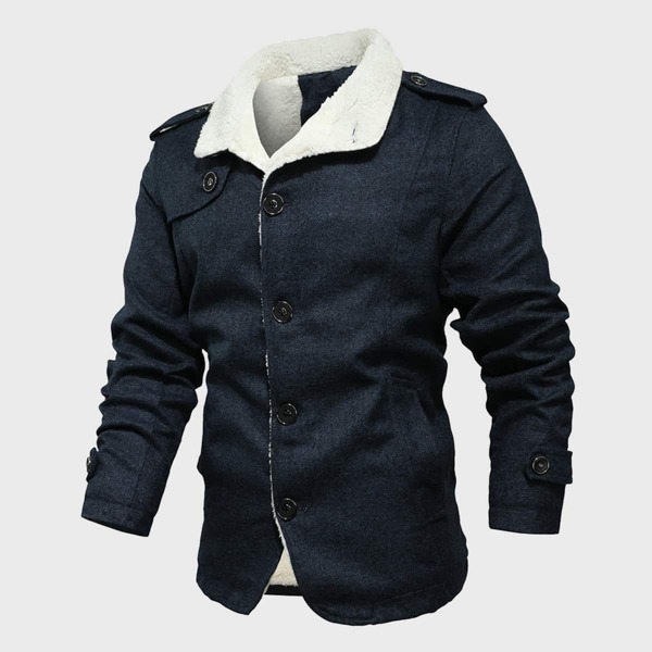 

Men Sherpa Lined Epaulette Jacket, Navy blue
