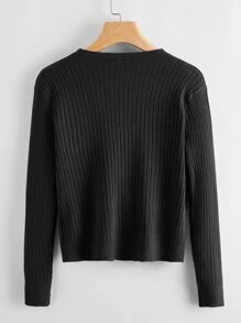 Button Front Rib-knit Cardigan - Black - View 2