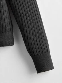 Button Front Rib-knit Cardigan - Black - View 3