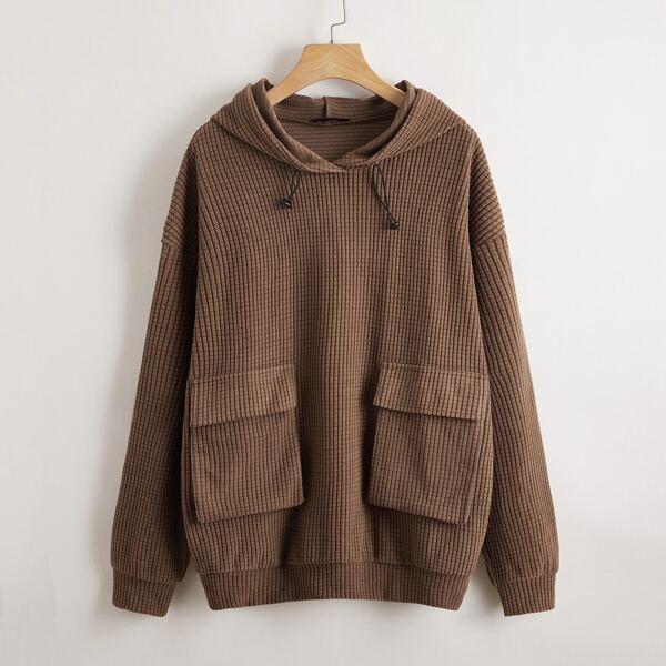 

Drop Shoulder Flap Pocket Drawstring Hoodie, Mocha brown