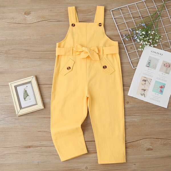 

Toddler Girls Fake Pocket Self Tie Overall, Yellow