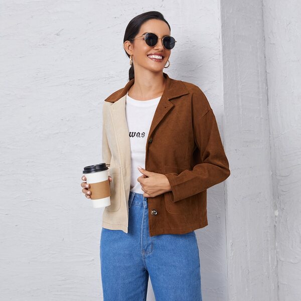 

Color Block Single Breasted Drop Shoulder Jacket, Multicolor