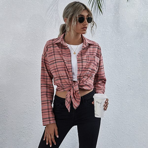 

Button Front Patch Pocket Tartan Coat, Multicolor