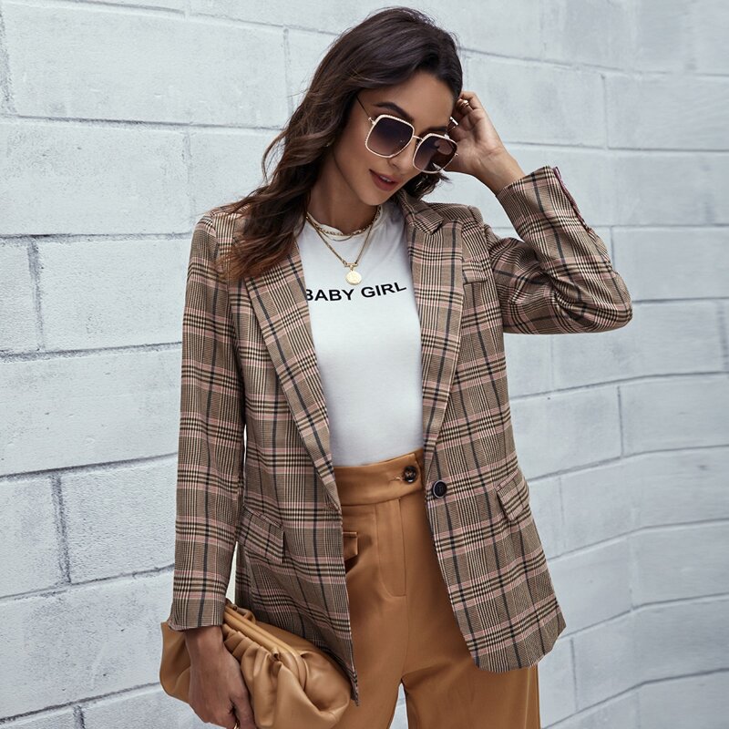 

Single Button Plaid Blazer, Multicolor
