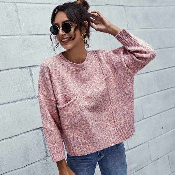 

Space Dye Pocket Detail Oversized Sweater, Pink