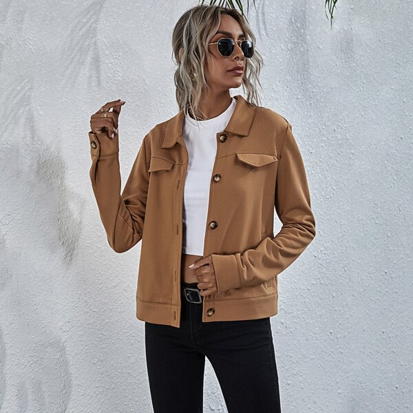 

Solid Single Breasted Jacket, Camel