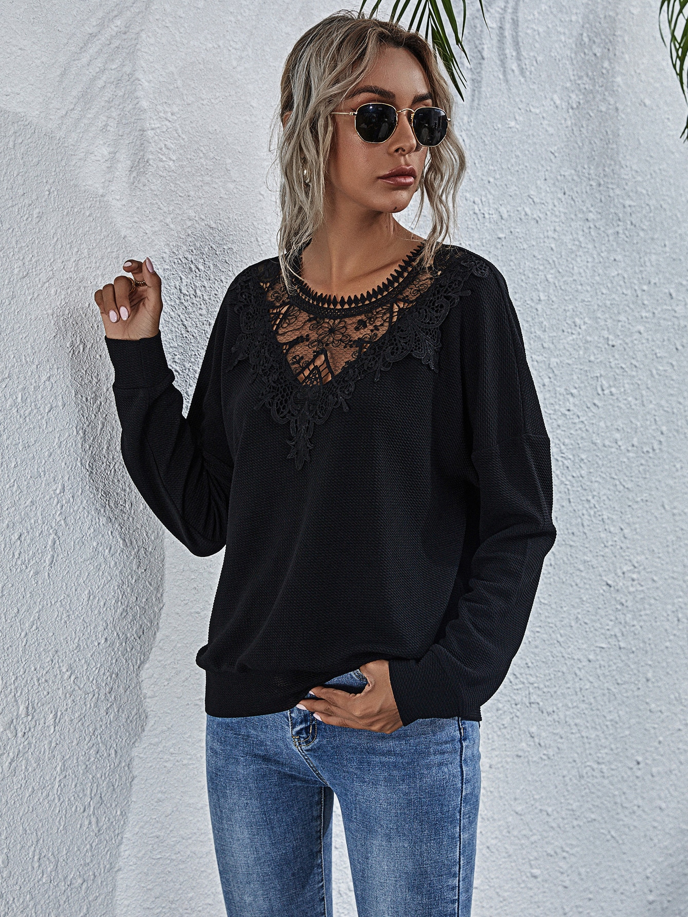 Contrast Lace Drop Shoulder Sweatshirt thumbnail