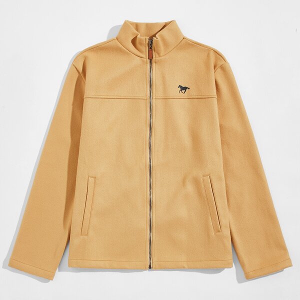 

Men Animal Print Zip Up Jacket, Camel pastel