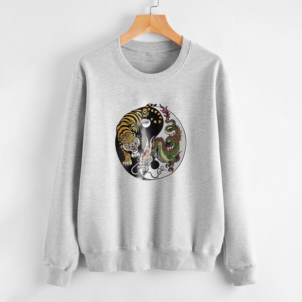 

Tiger And Dragon Print Sweatshirt, Light grey
