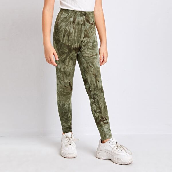 

Girls Tie Dye Leggings, Army green