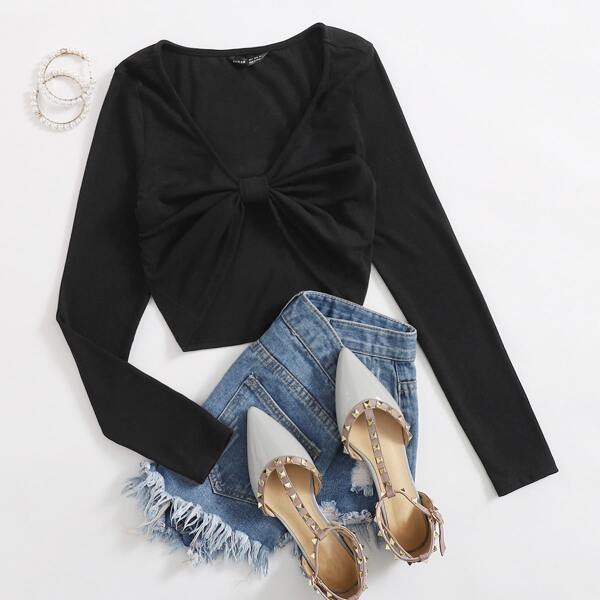 

Ruched Front Crop Top, Black