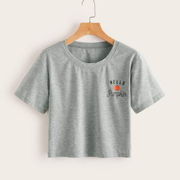 

Halloween Letter Graphic Crop Tee, Light grey