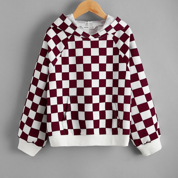 

Girls Plaid Pocket Front Hoodie, Multicolor