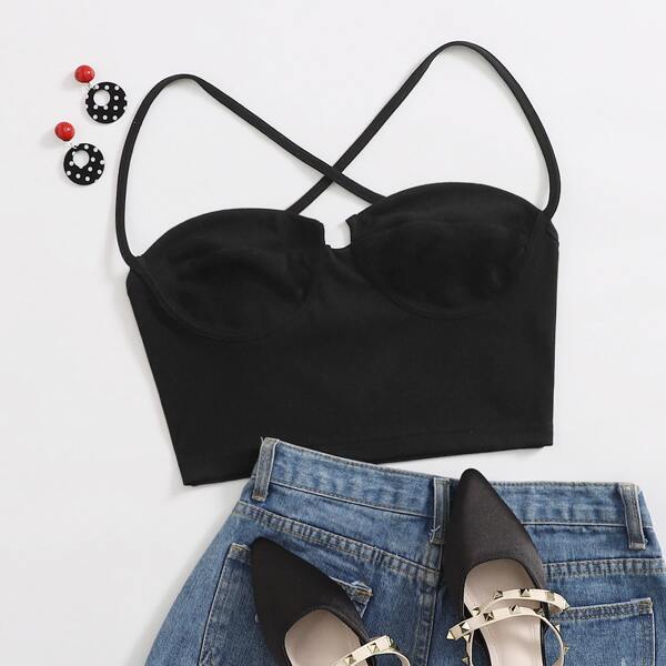 

Crisscross Back Bustier Cami Top, Black