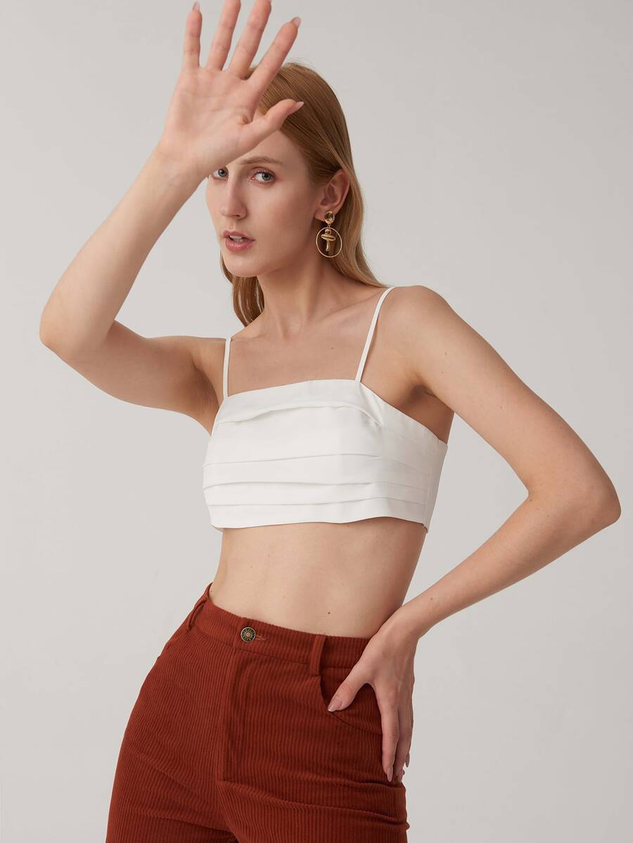 SHEIN Zip Back Ruched Front Cami Top - White - View 1