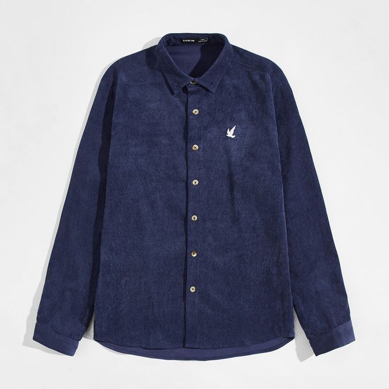 

Guys Animal Embroidery Button Front Corduroy Shirt, Navy blue