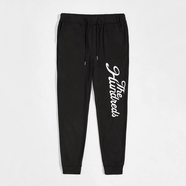 

Men Letter Graphic Drawstring Waist Sweatpants, Black
