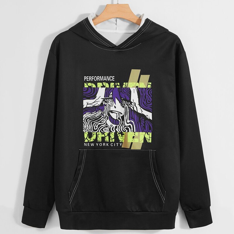 

Guys Kangaroo Pocket Comics Graphic Hoodie, Black