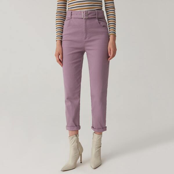 

Solid Buckle Belted Pants, Dusty purple