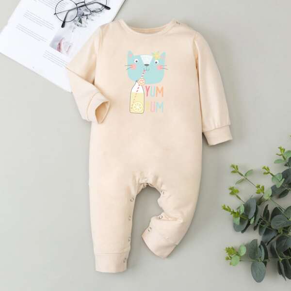 

Baby Unisex Cartoon Graphic Jumpsuit, Beige