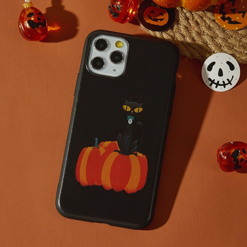 

Halloween Pumpkin & Cat iPhone Case, Black