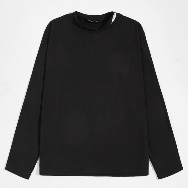 

Men Mock Neck Feather Embroidered Top, Black