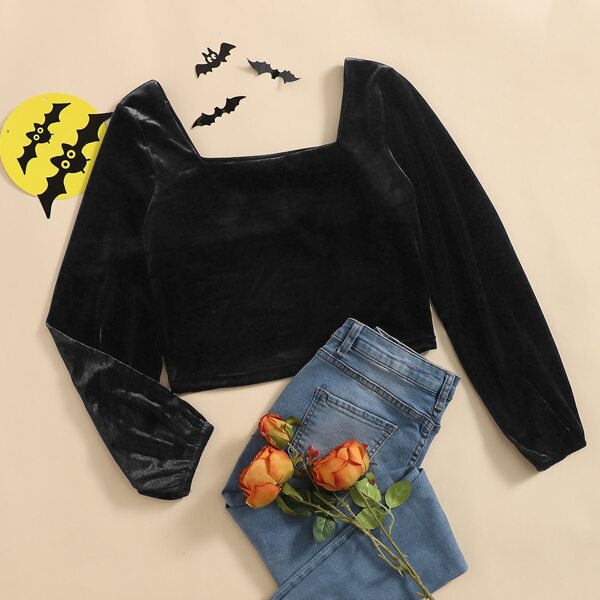 

Halloween Velvet Solid Crop Top, Black