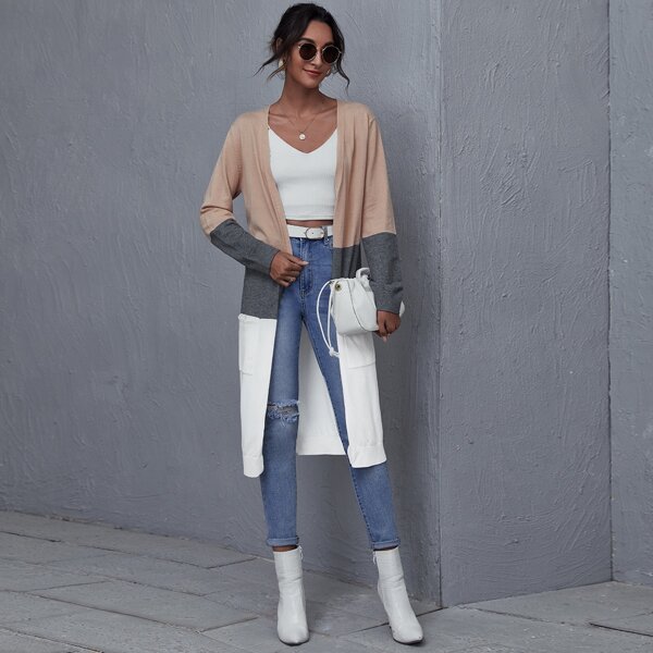 

Open Front Colorblock Cardigan, Multicolor