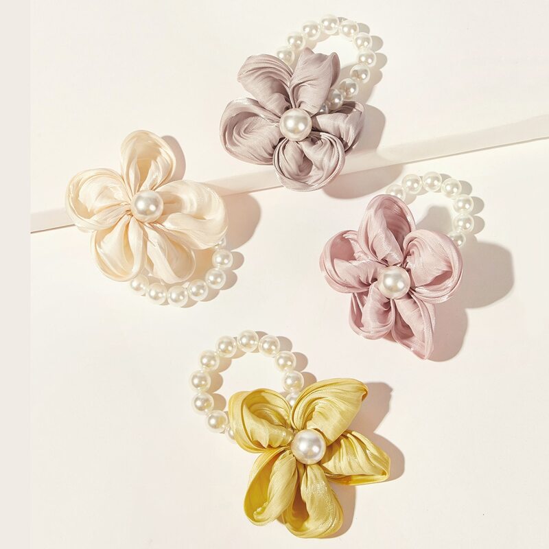 

1pc Random Faux Pearl Floral Hair Tie, Multicolor