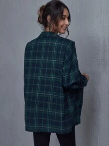 SHEIN 落肩格紋襯衫 - 彩色 - 查看 2