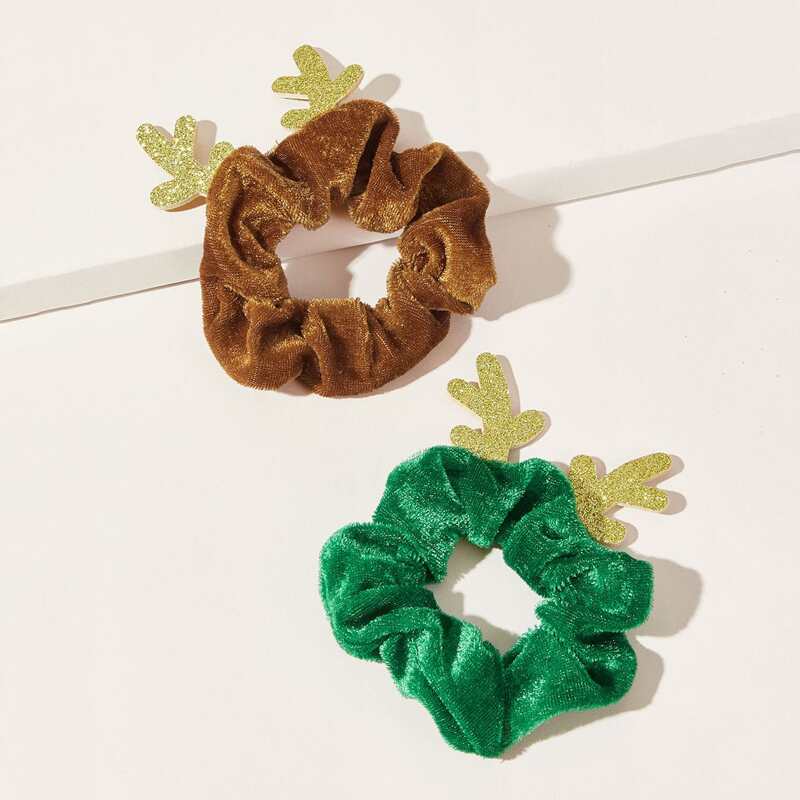 

2pcs Antlers Velvet Scrunchie, Multicolor
