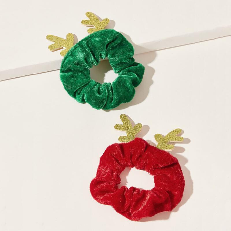

2pcs Antlers Velvet Scrunchie, Multicolor