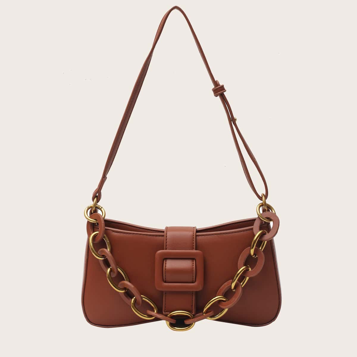 

Buckle Decor Baguette Bag, Brown