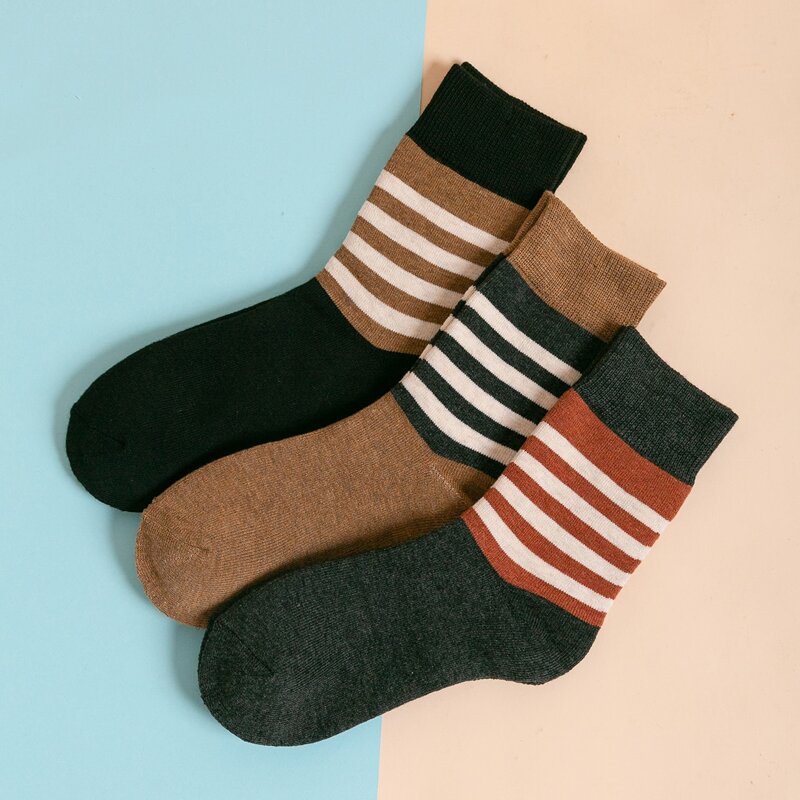

3pairs Guys Striped Crew Socks, Multicolor