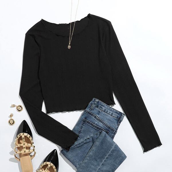 

Lettuce Trim Form Fitted Crop Top, Black