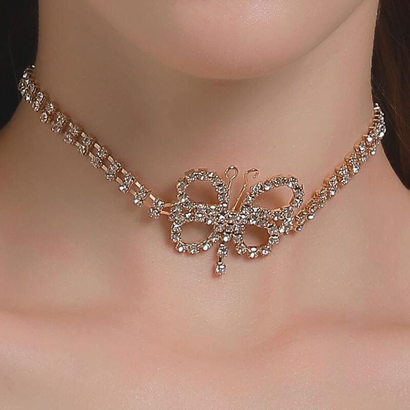 

Rhinestone Butterfly Choker, Gold